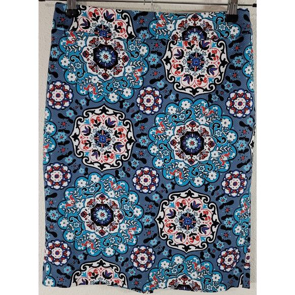Loft Blue Floral Print Pencil Mini Skirt 2 Lined Lightweight Soft Flat Front - Picture 1 of 5